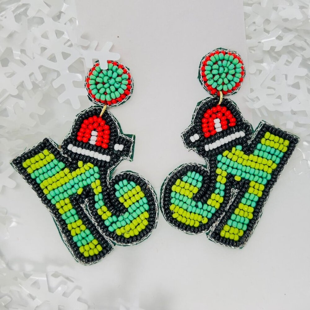 Handmade Beaded Earring, Santa Sleigh